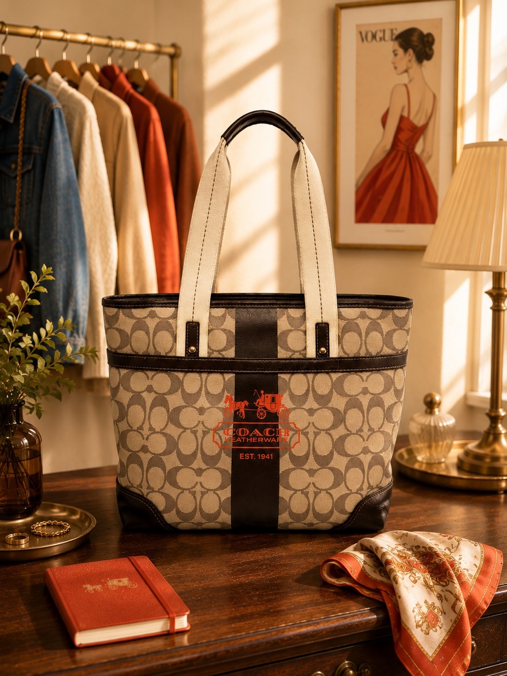 COACH Vintage Heritage Stripe Tote/Tattersall Interior